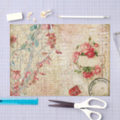 繊細なピンクの花とバラ 薄葉紙 (クラフト)