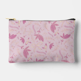 繊細なピンクの花と弓 アクセサリーポーチ