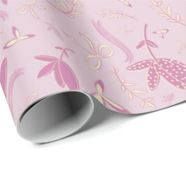 繊細なピンクの花と弓 ラッピングペーパー