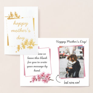 繊細なピンクの花の幸せな母の日のカード 箔カード