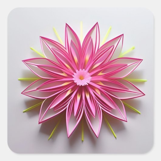 繊細なピンクの花の折り紙デザイン スクエアシール (正面)