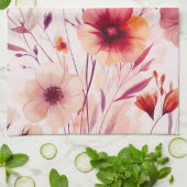 繊細なピンクの花の水彩画 ブルーム エレガント キッチンタオル (折り畳み)