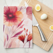 繊細なピンクの花の水彩画 ブルーム エレガント キッチンタオル (四つ折り)