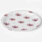 繊細なピンクの花の水玉模様 ペーパープレート (アングル)