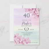 繊細なピンクの花の誕生日 招待状 (正面)