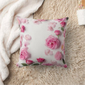 繊細なピンクの花を持つ美しいプリントバラ クッション (ブランケット)