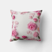 繊細なピンクの花を持つ美しいプリントバラ クッション (裏面)