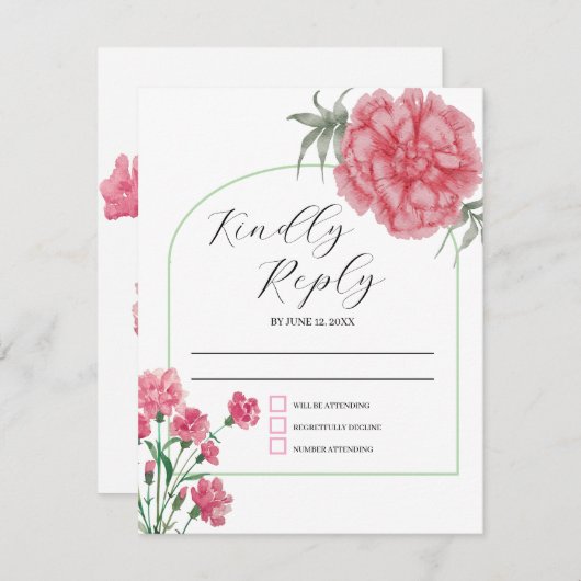 繊細なピンクの花コレクシ結婚ョン 出欠カード (正面/裏面)