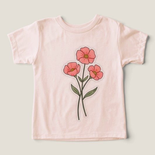 繊細なピンクの花ミニマルTシャツ (デザイン正面)