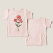 繊細なピンクの花ミニマルTシャツ (デザイン正面&裏面)