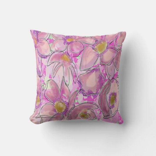 繊細なピンクの花柄ビンテージソファスロー枕 クッション (正面)