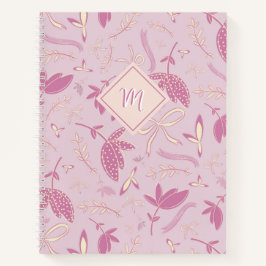 繊細なピンクの花模様と弓 ノートブック