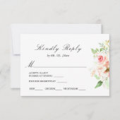 繊細なピンクの花緑のフローラ結婚ズ 出欠カード (正面)