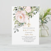 繊細なピンクの花金ゴールドクロスガールバプテスマ 招待状 (スタンド正面)