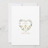 繊細なピンクの花金ゴールドクロスガールバプテスマ 招待状 (裏面)