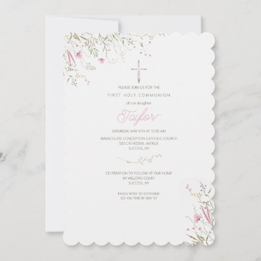 繊細なピンクの花 招待状 (正面)