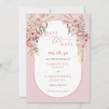 繊細なピンクの花boho arch pampas eucalyptus