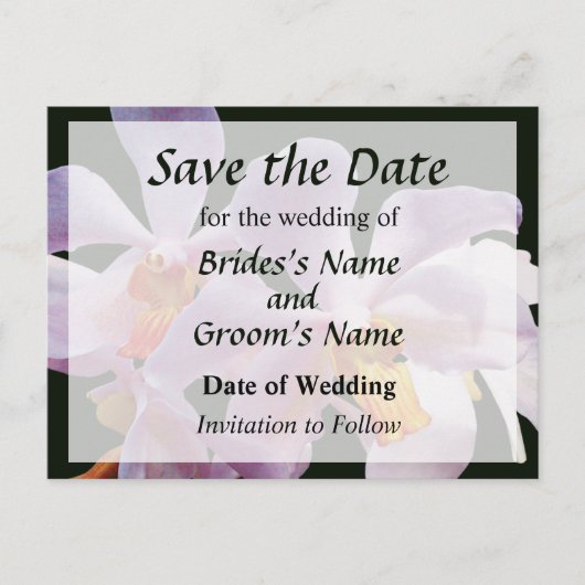 繊細なピンクの蘭がSave the Date 案内ポストカード (正面)