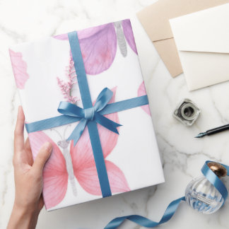 繊細なピンクの蝶 ラッピングペーパー