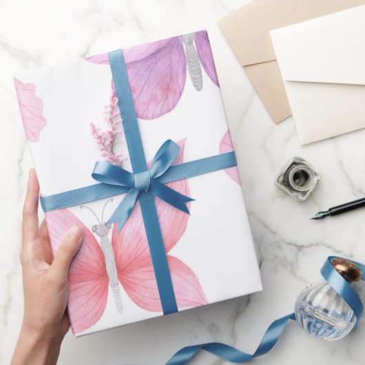 繊細なピンクの蝶 ラッピングペーパー (ギフト)