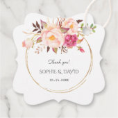 繊細なピンクの赤面の花結婚の金ゴールド フェイバータグ (裏面)