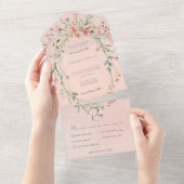 繊細なピンクの赤面素朴ワイルドフラワーディナー オールインワン招待状 (貼ってはがせる)