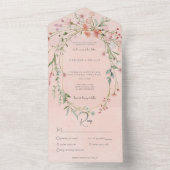 繊細なピンクの赤面素朴ワイルドフラワーディナー オールインワン招待状 (内側)