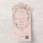 繊細なピンクの赤面素朴ワイルドフラワーQRコード オールインワン招待状 (内側)