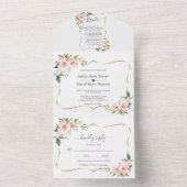 繊細なピンクの赤面花の金ゴールド枠 オールインワン招待状 (内側)