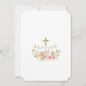 繊細なピンクの赤面花金ゴールドグリッターバプテスマ 招待状 (裏面)