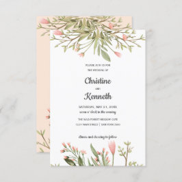 繊細なピンクの野生の花シックなボタニッ結婚クス 招待状