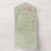 繊細なピンクの野素朴草花セージのディナー オールインワン招待状 (内側)