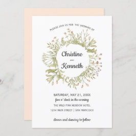 繊細なピンクの野草リースボタニッ結婚クス 招待状