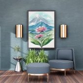 繊細なピンクの開花がマウンテンビスタを受け入れ フォトプリント           