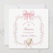 繊細なピンクフレームバプテススススクエア 招待状 (正面)