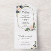 繊細なピンクブルーフローラジオメト結婚リ オールインワン招待状 (内側)