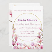 繊細なピンクマグノリアのカスタムウェディング 招待状 (正面/裏面)