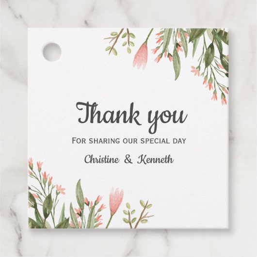 繊細なピンク感謝していの野結婚花 フェイバータグ (正面)