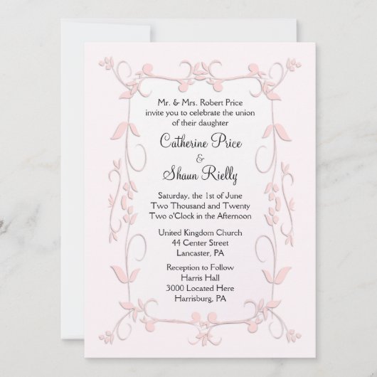 繊細なピンク結婚式招待状 招待状 (正面)