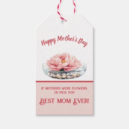 繊細なピンク色の牡丹の母の日 ギフトタグ (正面)