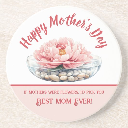 繊細なピンク色の牡丹の母の日 コースター (正面)