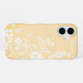 繊細なピーチと白い花 iPhone 16ケース (裏面横)