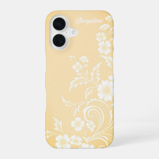 繊細なピーチと白い花 iPhone 16ケース