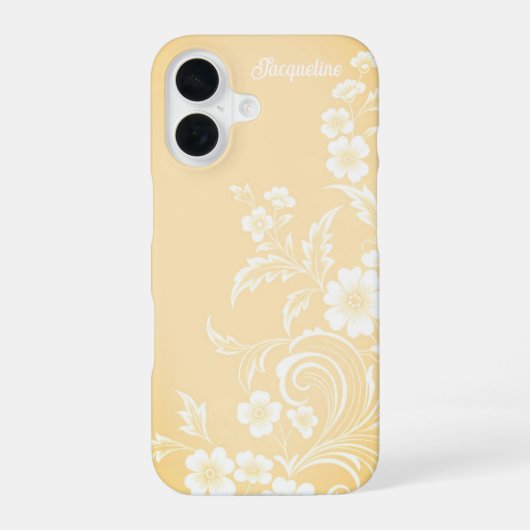繊細なピーチと白い花 iPhone 16ケース (裏面)