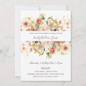 繊細なピーチピンクの水彩フローラブライダルシャワー 招待状 (正面)