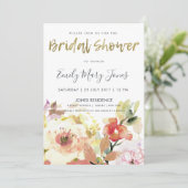 繊細なピーチピンクの水彩フローラブライダルシャワー 招待状 (スタンド正面)
