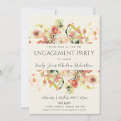 繊細なピーチピンクの水彩フローラ婚約 招待状 (正面)