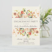 繊細なピーチピンクの水彩フローラ婚約 招待状 (スタンド正面)