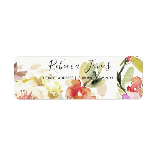 繊細なピーチピンクの水色フローラアドレス ラベル (正面)