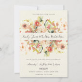 繊細なピーチピンクの水色フローラ結婚ズ 招待状 (正面)